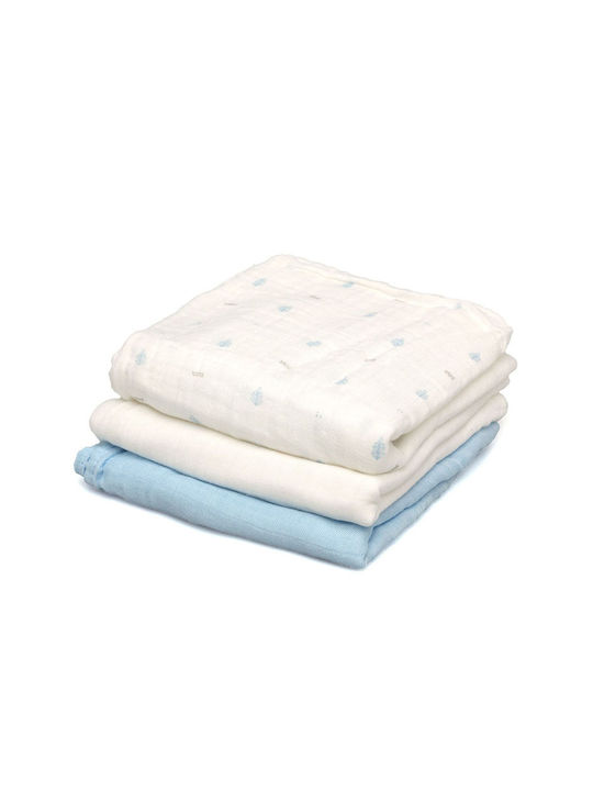 Kiokids Muslin Changing Pads Light Blue 70x70cm. 3pcs