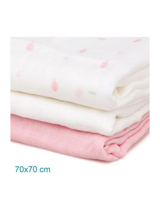 Kiokids Σελτεδάκια από Μουσελίνα Ροζ 70x70εκ. 3τμχ