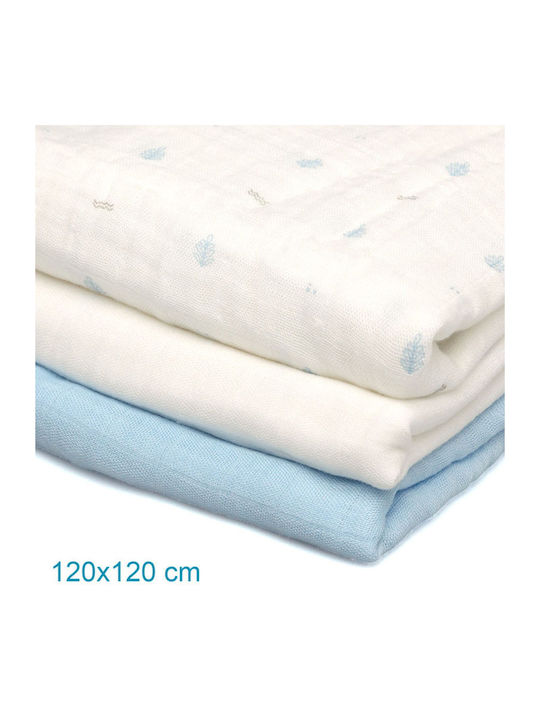 Kiokids Muslin Changing Pads Light Blue 70x70cm. 3pcs