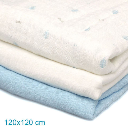 Kiokids Σελτεδάκια από Μουσελίνα Γαλάζιο 70x70εκ. 3τμχ