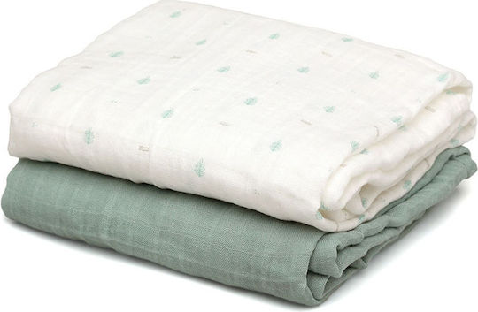 Kiokids Musselin-Kuscheldecken Grün 120x120cm. 2Stück