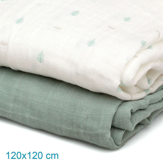 Kiokids Musselin-Kuscheldecken Grün 120x120cm. 2Stück