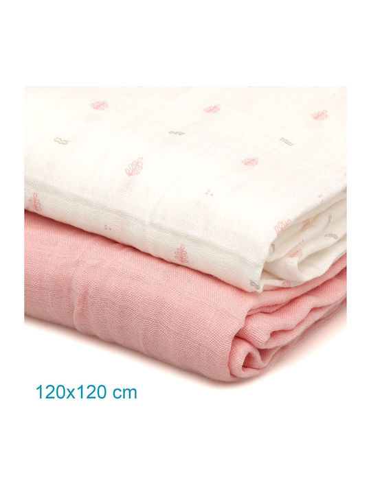 Kiokids Muslin Swaddle Wraps Pink 120x120cm. 2pcs