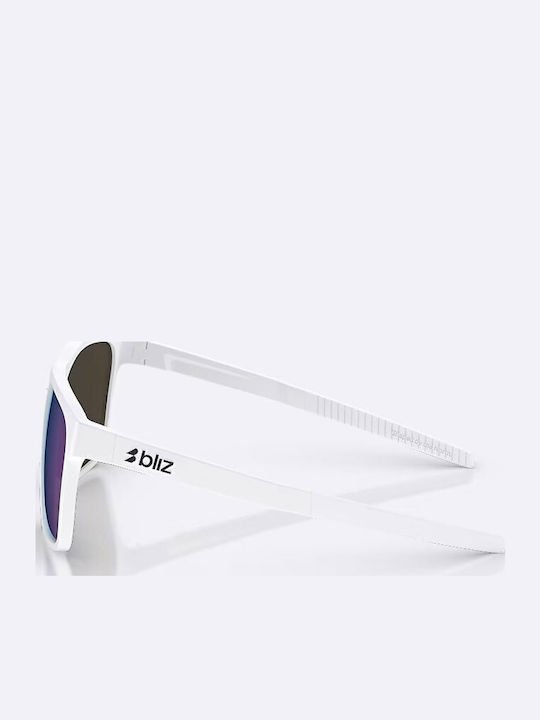 Bliz Men's Sunglasses with White Plastic Frame and Blue Mirror Lens
