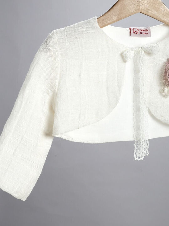 New Life Ecru Baptism Clothes Set with Cardigan & Knitted Dress 3 Pieces