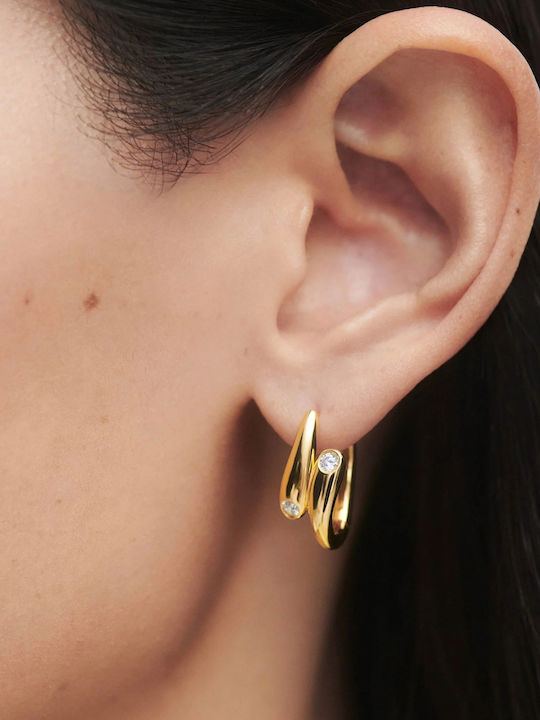 Earrings Hoops made of Silver Gold Plated with Stones