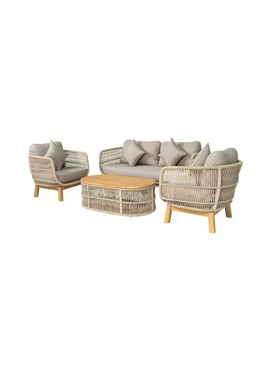 Outdoor Living Room Set Mark 4 Pieces Natural With Pillows E2360,2