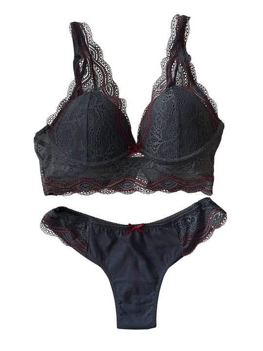 Jadea Lace Underwear Set with Bralette & Brazil Blue