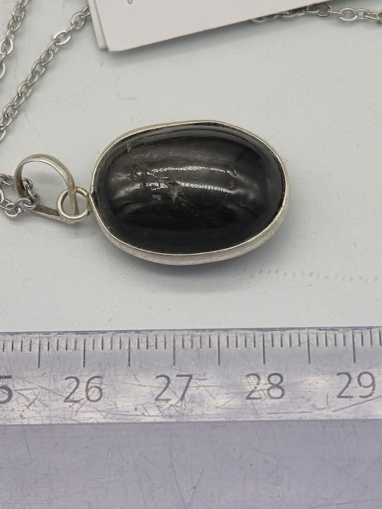 Unisex-Halskette mit Halbedelstein-Diopsid Silber 925 Fassung Stahlkette