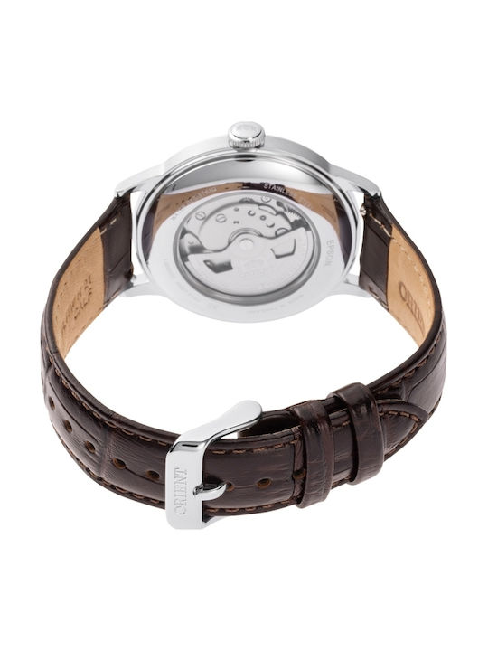 Orient Ανδρικό Ρολόι 40.5mm Αυτόματο με Καφέ Δερμάτινο Λουράκι