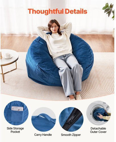 Vevor Bean Bag Chair Blue 116.8x116.8x63.5cm