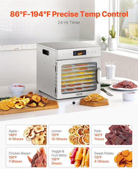 Vevor Food Dehydrator Machine 8 Trays Stainless Steel 400w Jerky Fruit Drying