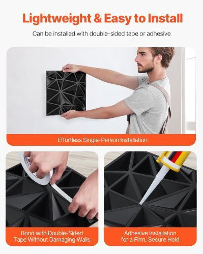 3D Wandpaneele aus PVC mit Kleber Schwarz PVC