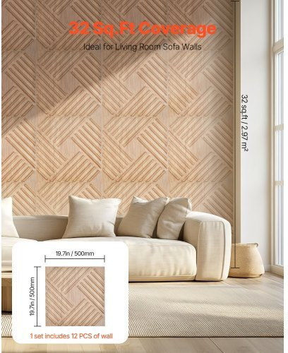 3D Wall Panels from PVC with Glue Brown 50x50cm 12 Pieces