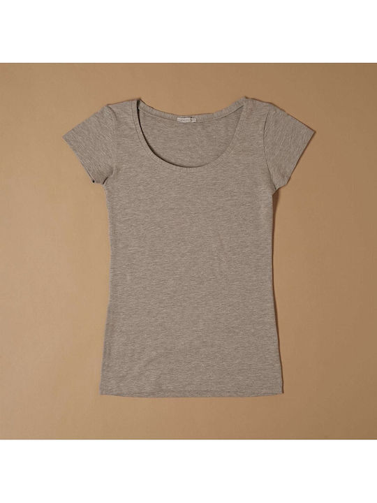Women's Short Sleeve Scollo T-shirt Elastane Gray Size Xs