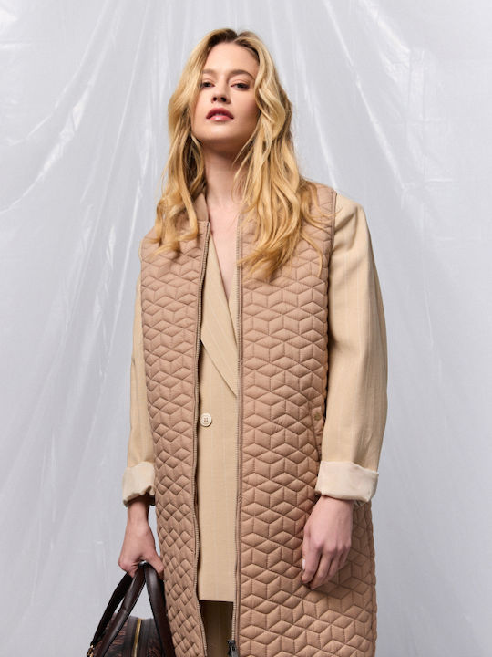 Women's Long Lifestyle Jacket for Spring or Autumn Beige