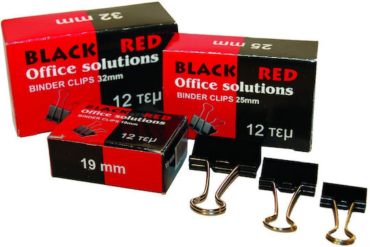 Black Red Метални Клипове Double Clip No1 19мм Черни 12 Бройки