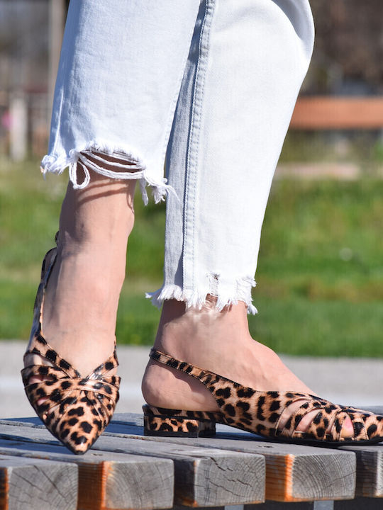 Leather Heels with Strap & Low Heel Animal Print Multicolour
