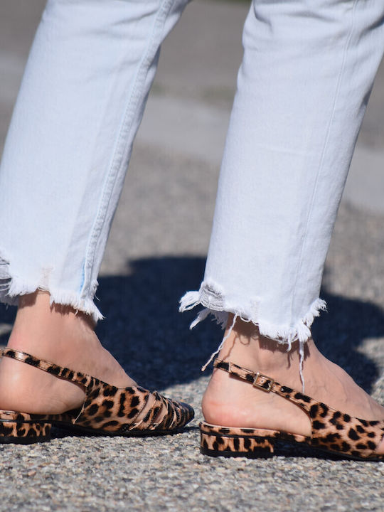 Leather Heels with Strap & Low Heel Animal Print Multicolour