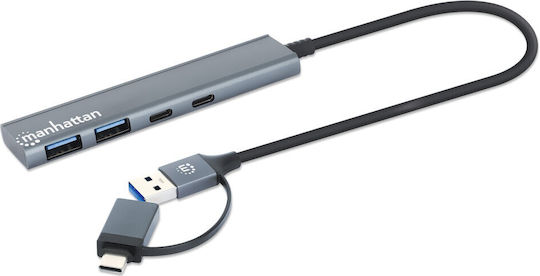 Manhattan Hub 4 Θυρών USB 3.2 με σύνδεση USB-A Γκρι