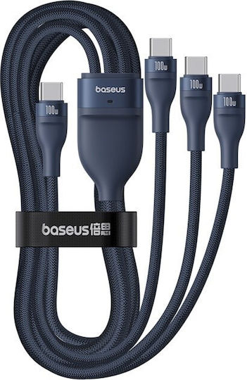 Baseus Flash Series Type C Regular Cablu USB la Type-C cu mai multe porturi 5A Albastru 1.5m (P10377503321-00)