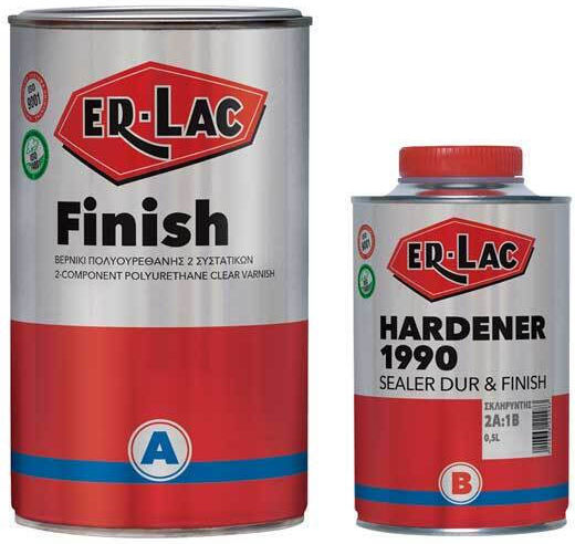 ER-LAC Finish 10% Βερνίκι Επιφάνειας Πολυουρεθάνης 2 Συστατικών Διαλύτου Άχρωμο Γυαλιστερό 1.5lt