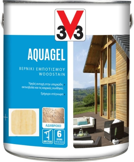 V33 Aquagel Woodstain Βερνίκι Εμποτισμού Νερού Άχρωμο Σατινέ 2.5lt