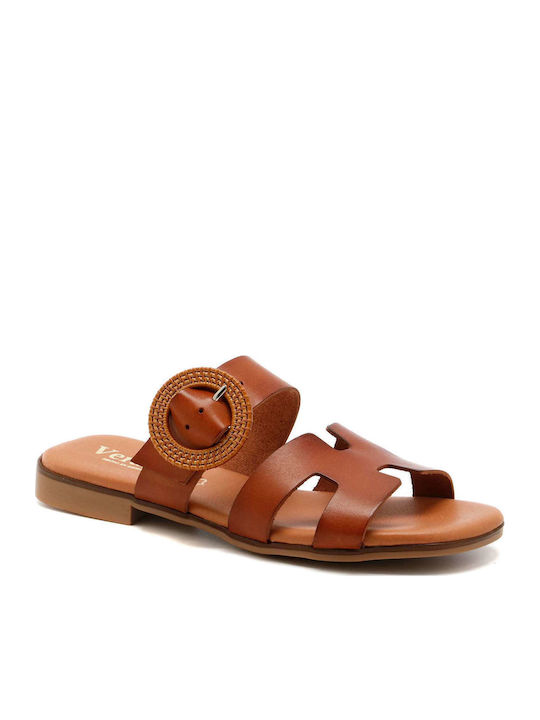 Cuero Leather Women's Flat Sandals in Tabac Brown Color