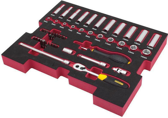 Stanley Set de chei tubulare și clichet 1\4" 48buc