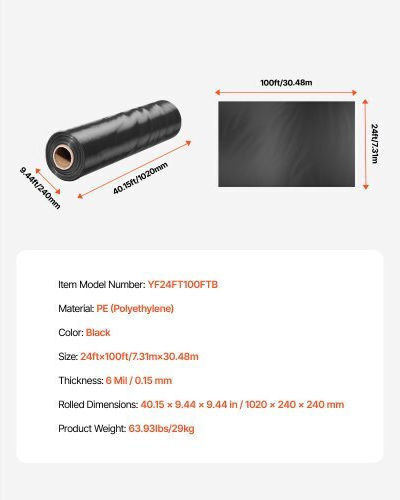 Vevor SLM24FT100FTKVEHIV0 Геотекстил Земно Покритие Черен
