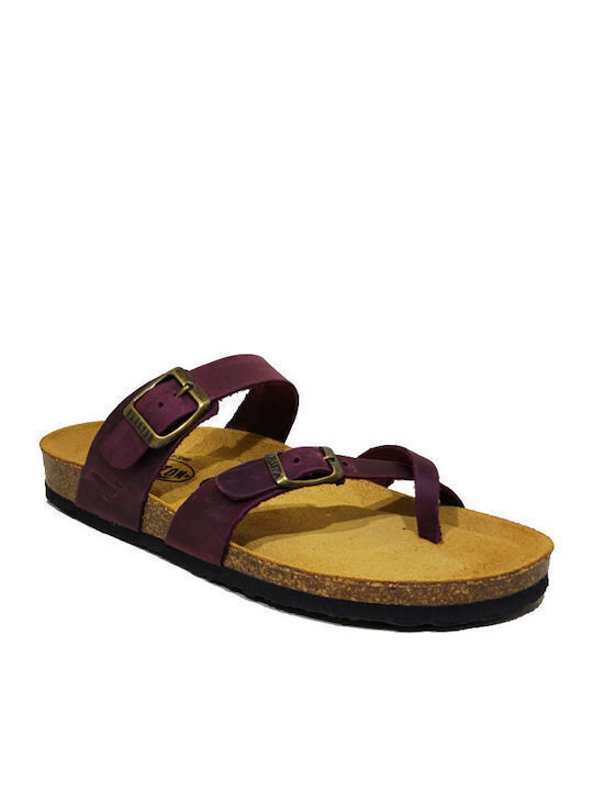 Leather Women's Flat Sandals Anatomic in Burgundy Color