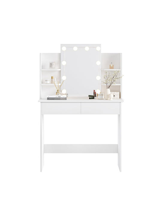 Floor-Standing Makeup Dressing Table Lauryn Wooden White with Mirror 101x40x139cm