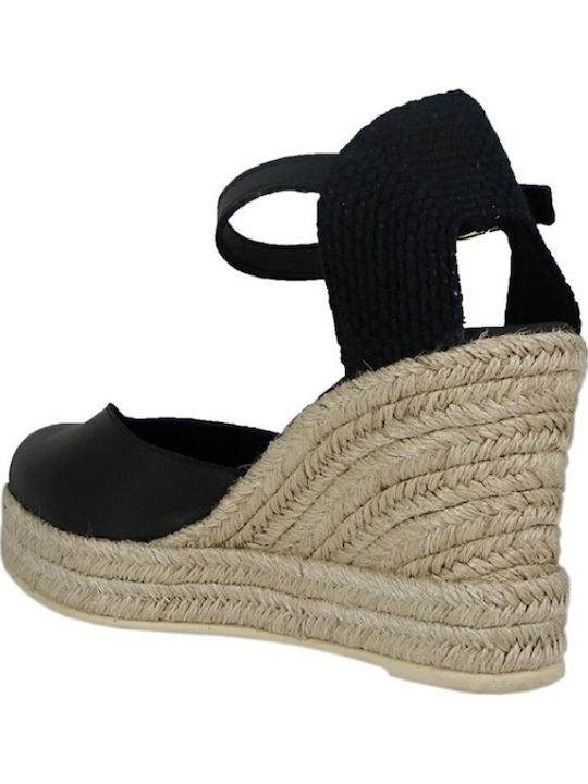 Women's Leather Platform Espadrilles Black