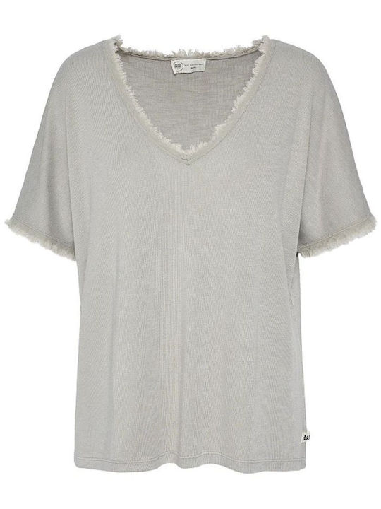Women's Blouse Short Sleeve with V Neckline Beige