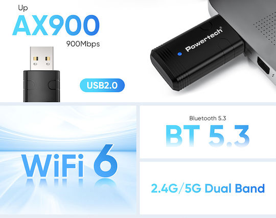 Powertech PT-1387 USB Netzwerkadapter mit Drahtloser Verbindung Wi-Fi 900Mbps