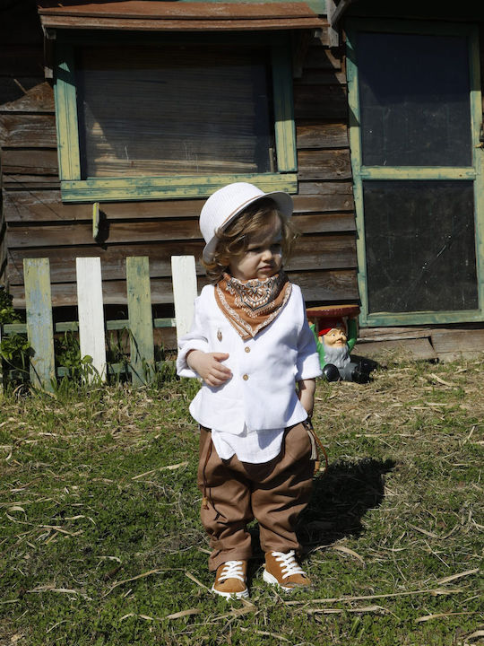 Baptism Suit for Boy Pantelis Tan-White 1748 Bambolino Bmb-1748