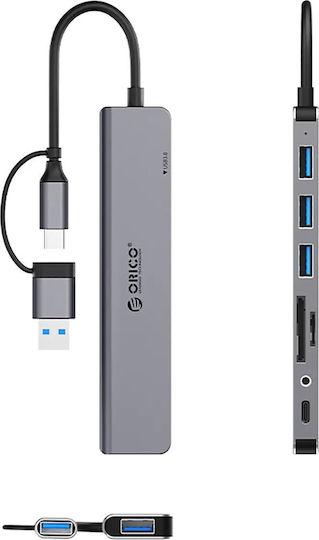 Orico YSA8-U3 USB 2.0 Хъб 10 порта с връзка USB-A / USB-C Сив