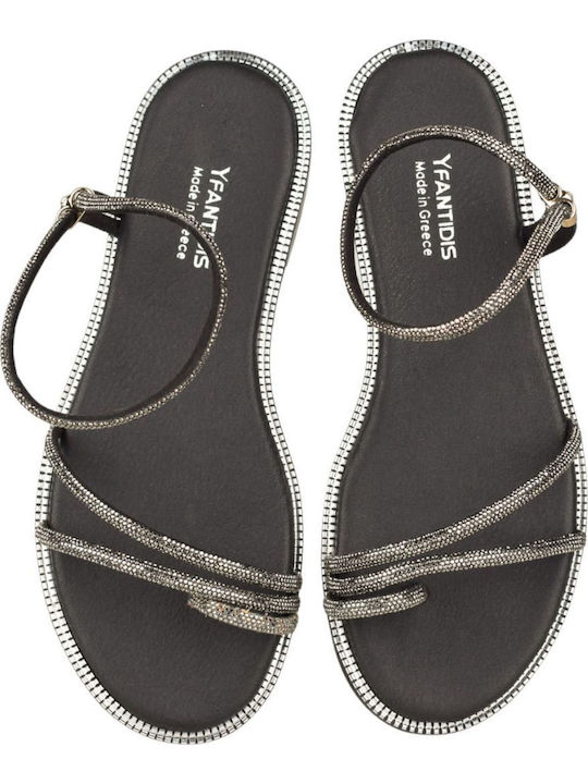 Leather Women's Flat Sandals in Black Color