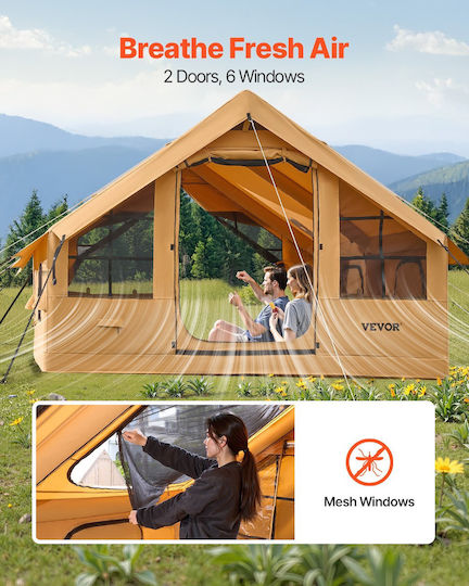 Vevor Cort De Camping Gonflabil Bej 3 Anotimpuri Pentru 8 Persoane 400x300x220cm