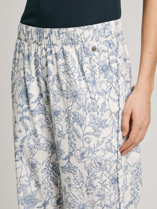 Pantaloni Largi Dama Din In Cu Cauciuc Floral