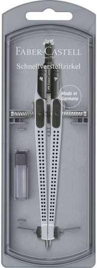Faber-Castell Compass Grip Metallic Compass with Point and Circle Cutter in Case Silver