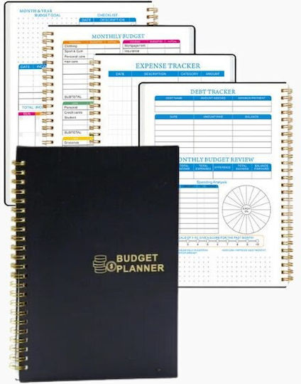 Undated Budget Planner Spiral-bound Plastic Cover Bullet Journal Style Monthly Organization In English A5 Black