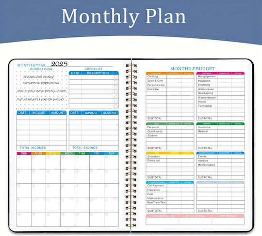 Undated Budget Planner Notebook Spiral-bound A Plastic Cover Bullet Journal Style Monthly Organization In English A5 Multicolor White