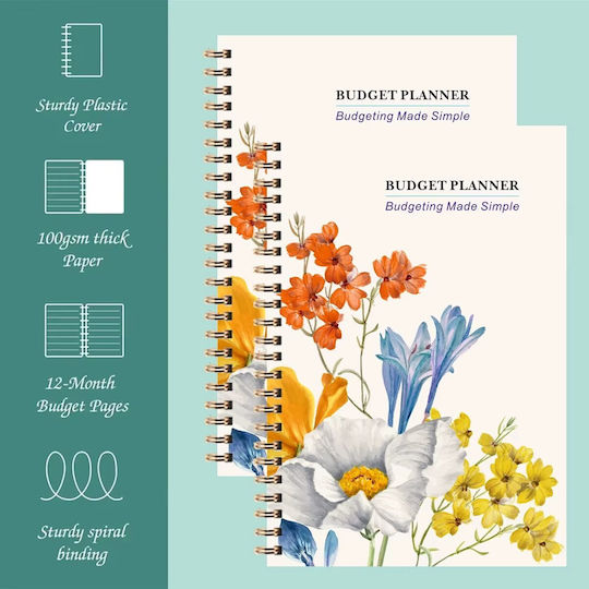 Undated Budget Planner Notebook Spiral-bound A Plastic Cover Bullet Journal Style Monthly Organization In English A5 Multicolor White