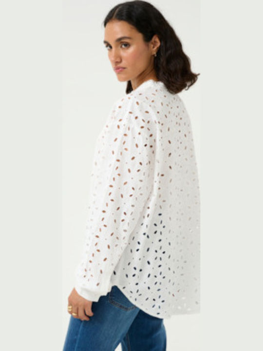 Langärmelig Damen Hemd White