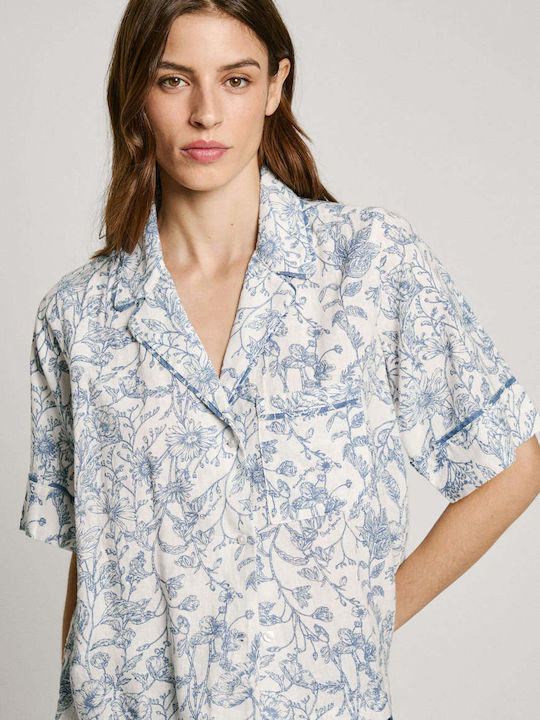 Mâneca scurta Femei In Cămașă Alb Floral