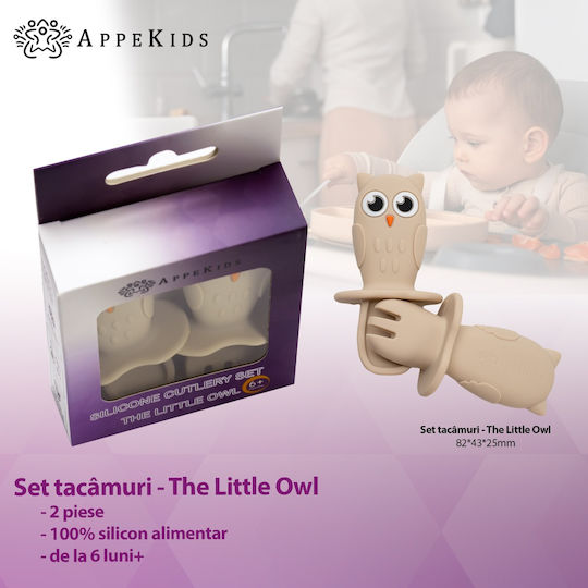 AppeKids Set Baby Besteck mit Temperaturanzeige aus Silikon für 6+ Monate Beige 2Stück