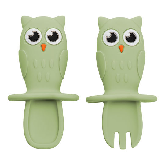 AppeKids Baby Cutlery Set with Temperature Indicator made of Silicone for 6+ months Green 2pcs