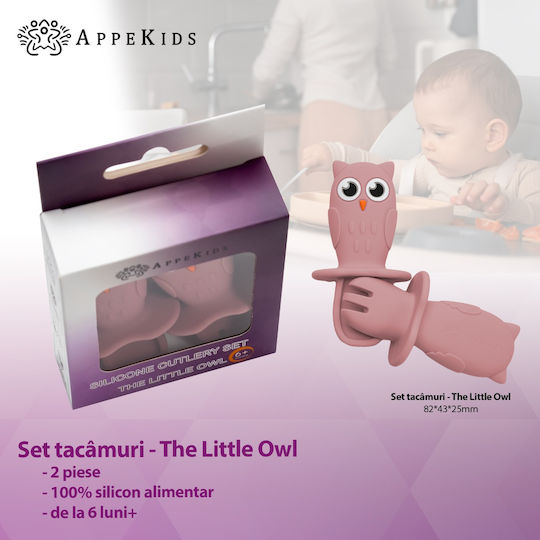 AppeKids Σετ Βρεφικά Μαχαιροπίρουνα με Ένδειξη Θερμοκρασίας από Σιλικόνη για 6+ μηνών Ροζ 2τμχ