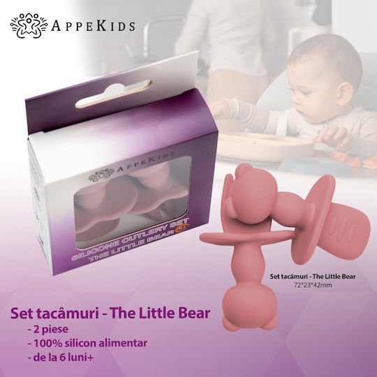 AppeKids Σετ Βρεφικά Μαχαιροπίρουνα με Ένδειξη Θερμοκρασίας από Σιλικόνη για 6+ μηνών Ροζ 2τμχ